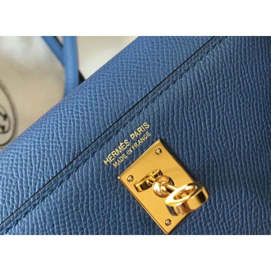 Replica Hermes Kelly Mini II Bag Blue Agate Epsom 