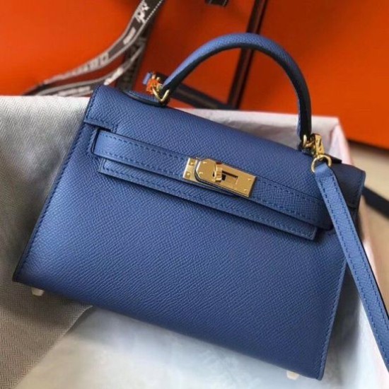 Replica Hermes Kelly Mini II Bag Blue Agate Epsom 