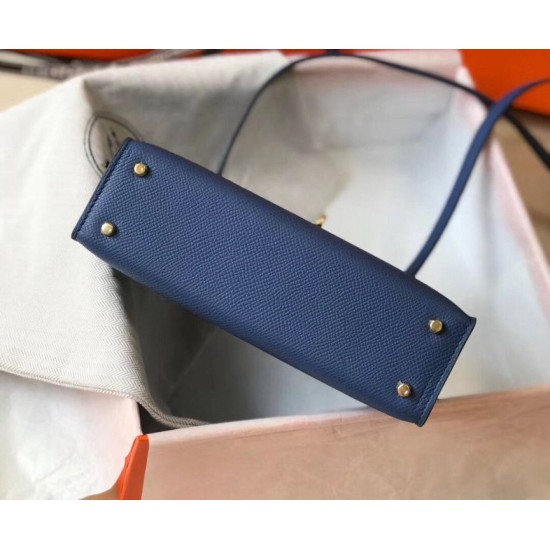 Replica Hermes Kelly Mini II Bag Blue Agate Epsom 