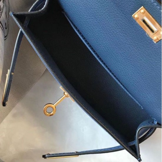 Replica Hermes Kelly Mini II Bag Blue Agate Epsom 