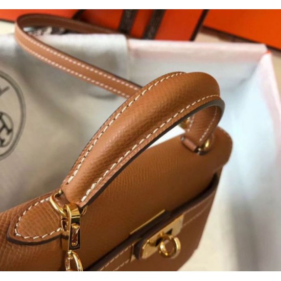 Fake Hermes Kelly Mini II Bag Gold Epsom  Replica