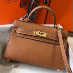 Fake Hermes Kelly Mini II Bag Gold Epsom  Replica