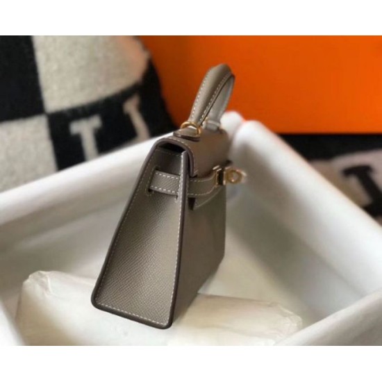 Replica Hermes Kelly Mini II Bag Gris Asphalt Epsom 