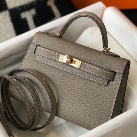 Replica Hermes Kelly Mini II Bag Gris Asphalt Epsom 