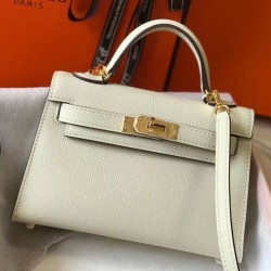 Fake Hermes Kelly Mini II Bag White Epsom  Replica
