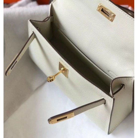 Fake Hermes Kelly Mini II Bag White Epsom  Replica
