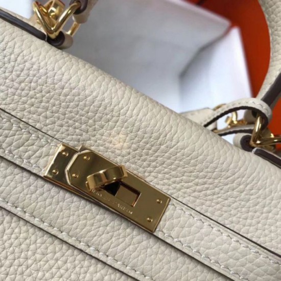 Replica Hermes Mini Kelly 20cm Bag Craie Clemence 