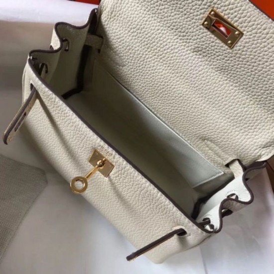 Replica Hermes Mini Kelly 20cm Bag Craie Clemence 