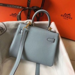 Fake Hermes Mini Kelly 20cm Bag Blue Lin Clemence  Replica