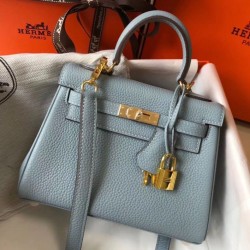 Fake Hermes Mini Kelly 20cm Bag Blue Lin Clemence  Replica