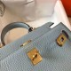 Fake Hermes Mini Kelly 20cm Bag Blue Lin Clemence  Replica