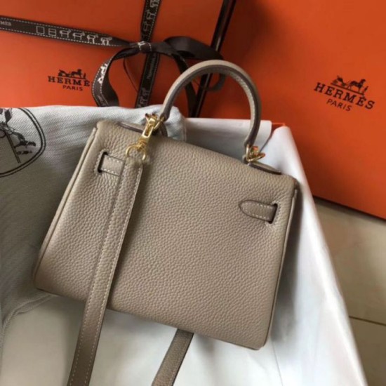 Replica Hermes Mini Kelly 20cm Bag Grey Clemence 