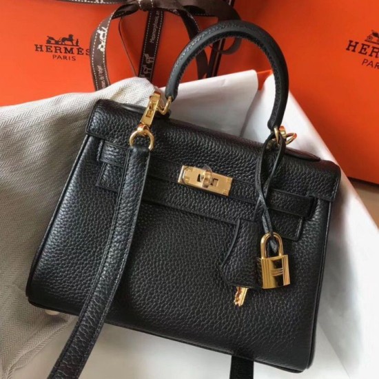 Replica Hermes Mini Kelly 20cm Bag Black Clemence 