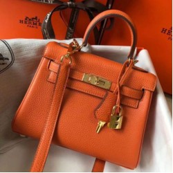 Replica Hermes Mini Kelly 20cm Bag Orange Clemence 