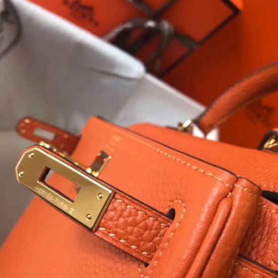 Replica Hermes Mini Kelly 20cm Bag Orange Clemence 