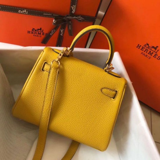 Fake Hermes Mini Kelly 20cm Bag Yellow Clemence  Replica