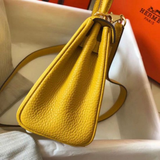 Fake Hermes Mini Kelly 20cm Bag Yellow Clemence  Replica