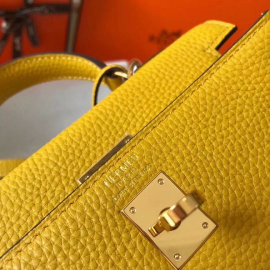Fake Hermes Mini Kelly 20cm Bag Yellow Clemence  Replica