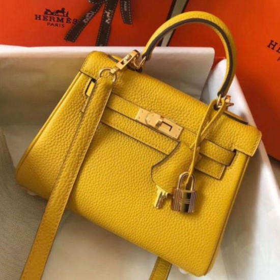 Fake Hermes Mini Kelly 20cm Bag Yellow Clemence  Replica