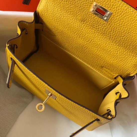 Fake Hermes Mini Kelly 20cm Bag Yellow Clemence  Replica