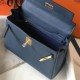 Replica Hermes Kelly 28cm Retourne Bag Blue Agate Clemence 