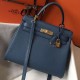 Replica Hermes Kelly 28cm Retourne Bag Blue Agate Clemence 