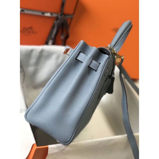 Replica Hermes Kelly 28cm Retourne Bag Blue Lin Clemence 