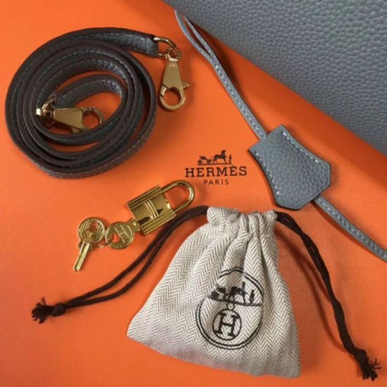 Replica Hermes Kelly 28cm Retourne Bag Blue Lin Clemence 