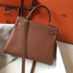 Replica Hermes Kelly 28cm Retourne Bag Gold Clemence 