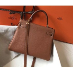 Replica Hermes Kelly 28cm Retourne Bag Gold Clemence 
