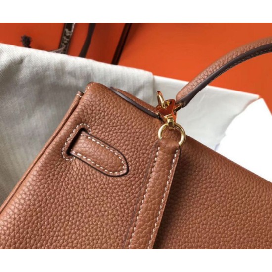 Replica Hermes Kelly 28cm Retourne Bag Gold Clemence 