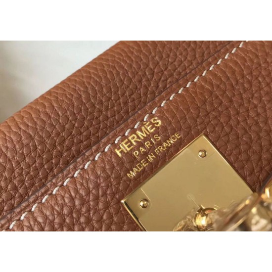 Replica Hermes Kelly 28cm Retourne Bag Gold Clemence 