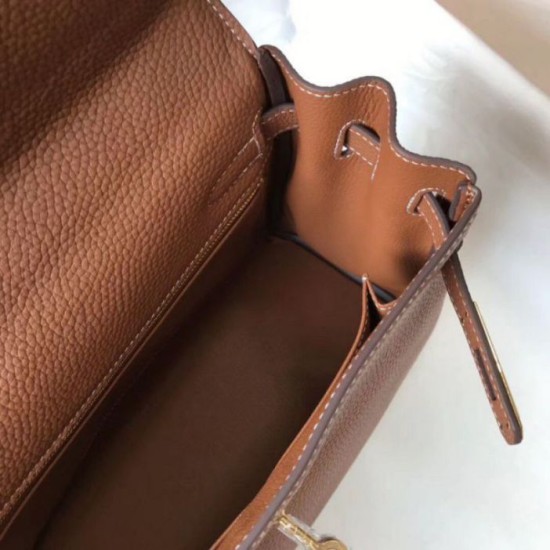 Replica Hermes Kelly 28cm Retourne Bag Gold Clemence 