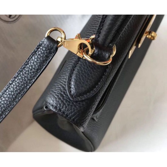 Fake Hermes Kelly 28cm Retourne Bag Black Clemence  Replica