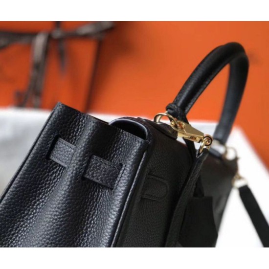 Fake Hermes Kelly 28cm Retourne Bag Black Clemence  Replica