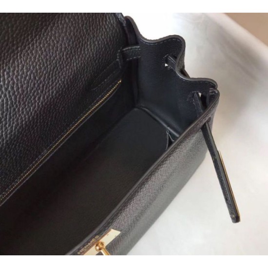 Fake Hermes Kelly 28cm Retourne Bag Black Clemence  Replica