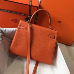 Fake Hermes Kelly 28cm Retourne Bag Orange Clemence  Replica