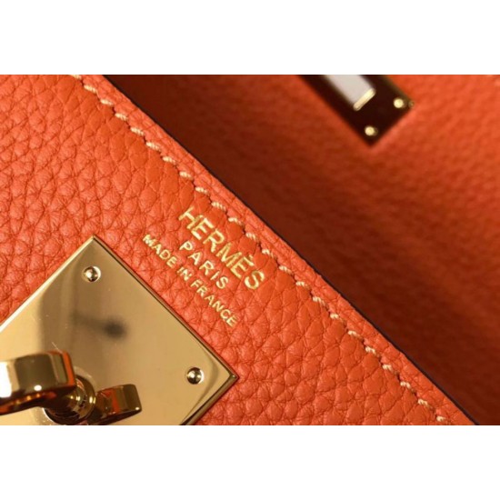 Fake Hermes Kelly 28cm Retourne Bag Orange Clemence  Replica