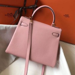 Replica Hermes Kelly 28cm Retourne Bag Pink Clemence 