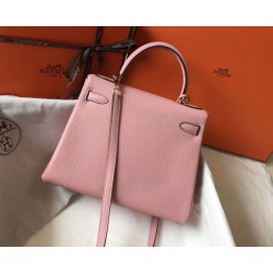 Replica Hermes Kelly 28cm Retourne Bag Pink Clemence 