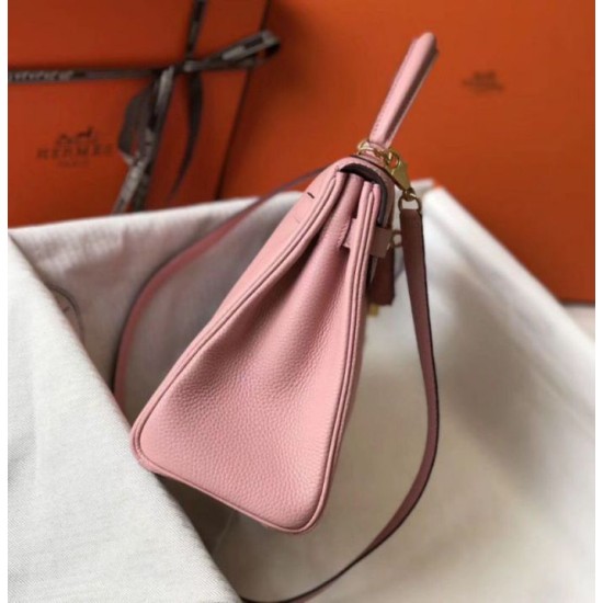 Replica Hermes Kelly 28cm Retourne Bag Pink Clemence 