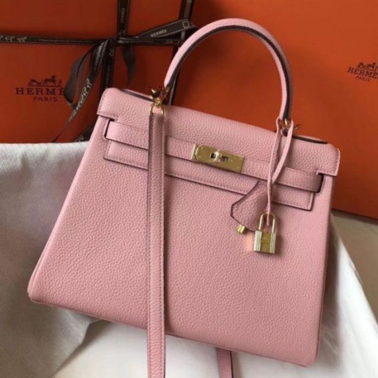 Replica Hermes Kelly 28cm Retourne Bag Pink Clemence 