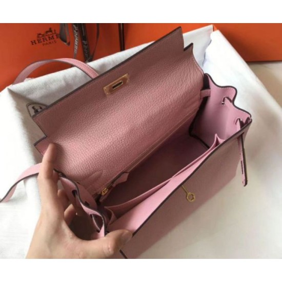 Replica Hermes Kelly 28cm Retourne Bag Pink Clemence 