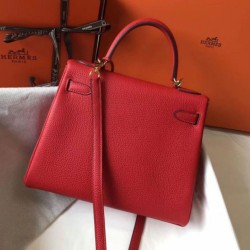Fake Hermes Kelly 28cm Retourne Bag Red Clemence  Replica