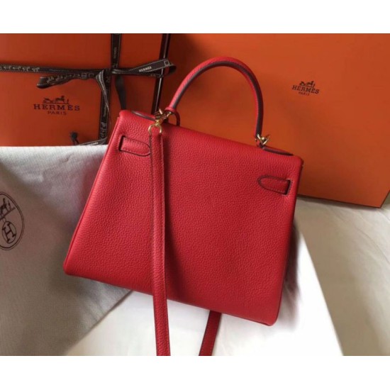 Fake Hermes Kelly 28cm Retourne Bag Red Clemence  Replica