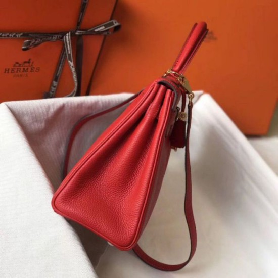 Fake Hermes Kelly 28cm Retourne Bag Red Clemence  Replica