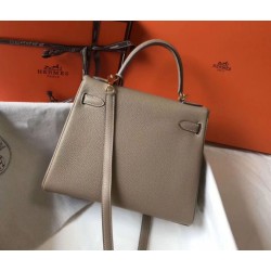 Replica Hermes Kelly 28cm Retourne Bag Tourterelle Clemence 