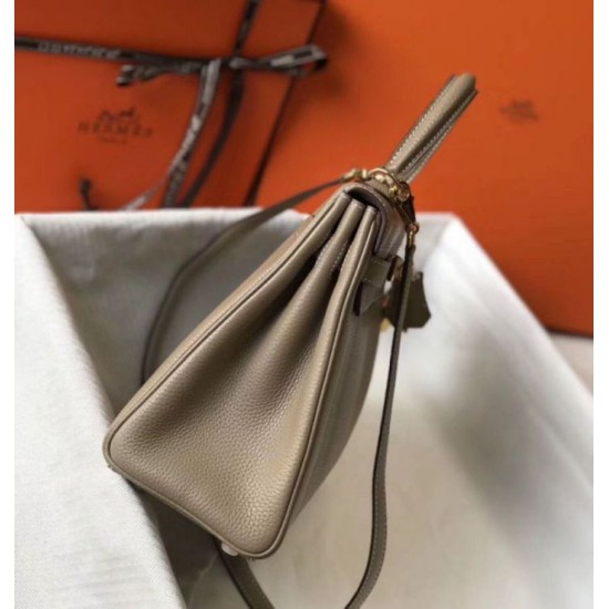 Replica Hermes Kelly 28cm Retourne Bag Tourterelle Clemence 
