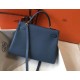 Fake Hermes Kelly 32cm Retourne Bag Blue Agate Clemence  Replica