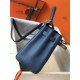 Fake Hermes Kelly 32cm Retourne Bag Blue Agate Clemence  Replica